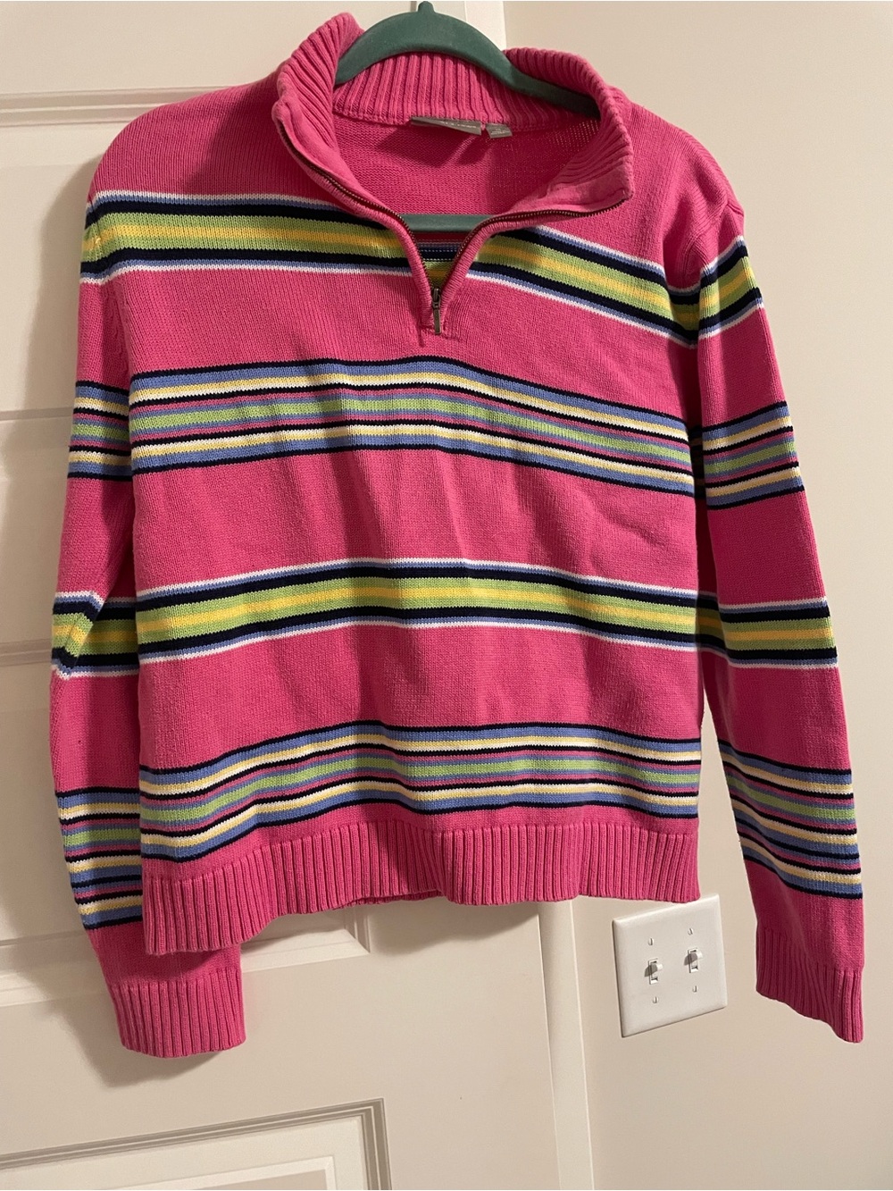 croft & barrow Pink Striped Quarter-Zip Sweater with Multicolor Bands